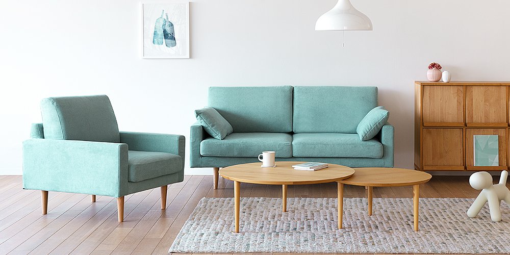 ソファ 2.5人掛け「レオ」幅165cm #5ライトブルー色 脚部全2色