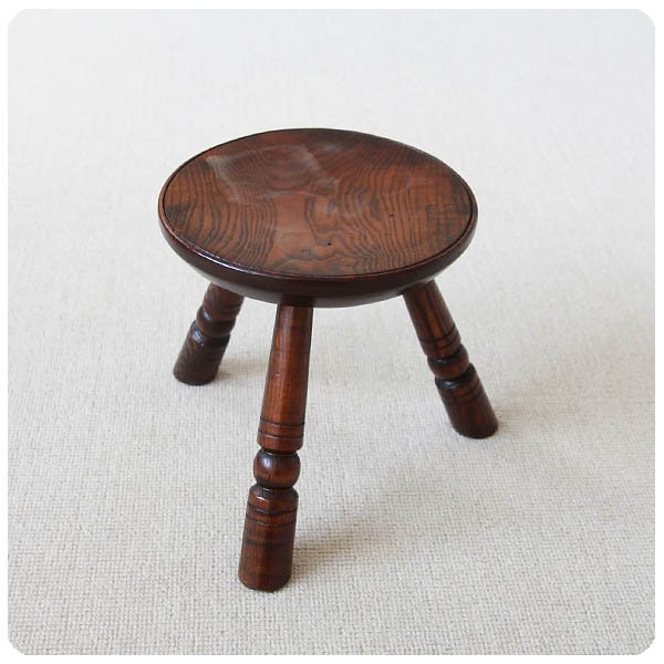 英国アンティーク木製スツール/丸椅子イス/踏み台/腰掛け/飾り棚(91-51