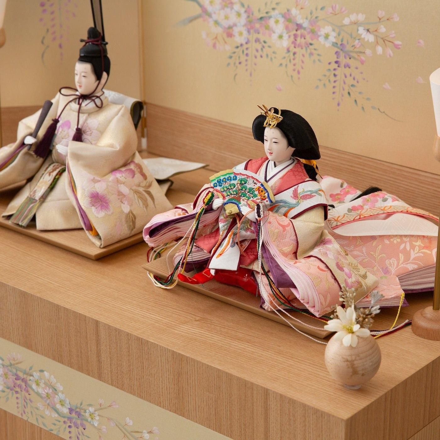 雛人形 大三五 収納台 新刺繍 手描き桜 ナチュラル収納台