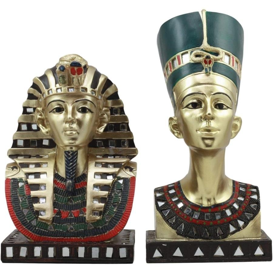 古代エジプトのファラオの黄金のマスクを被ったツタンカーメンと女王