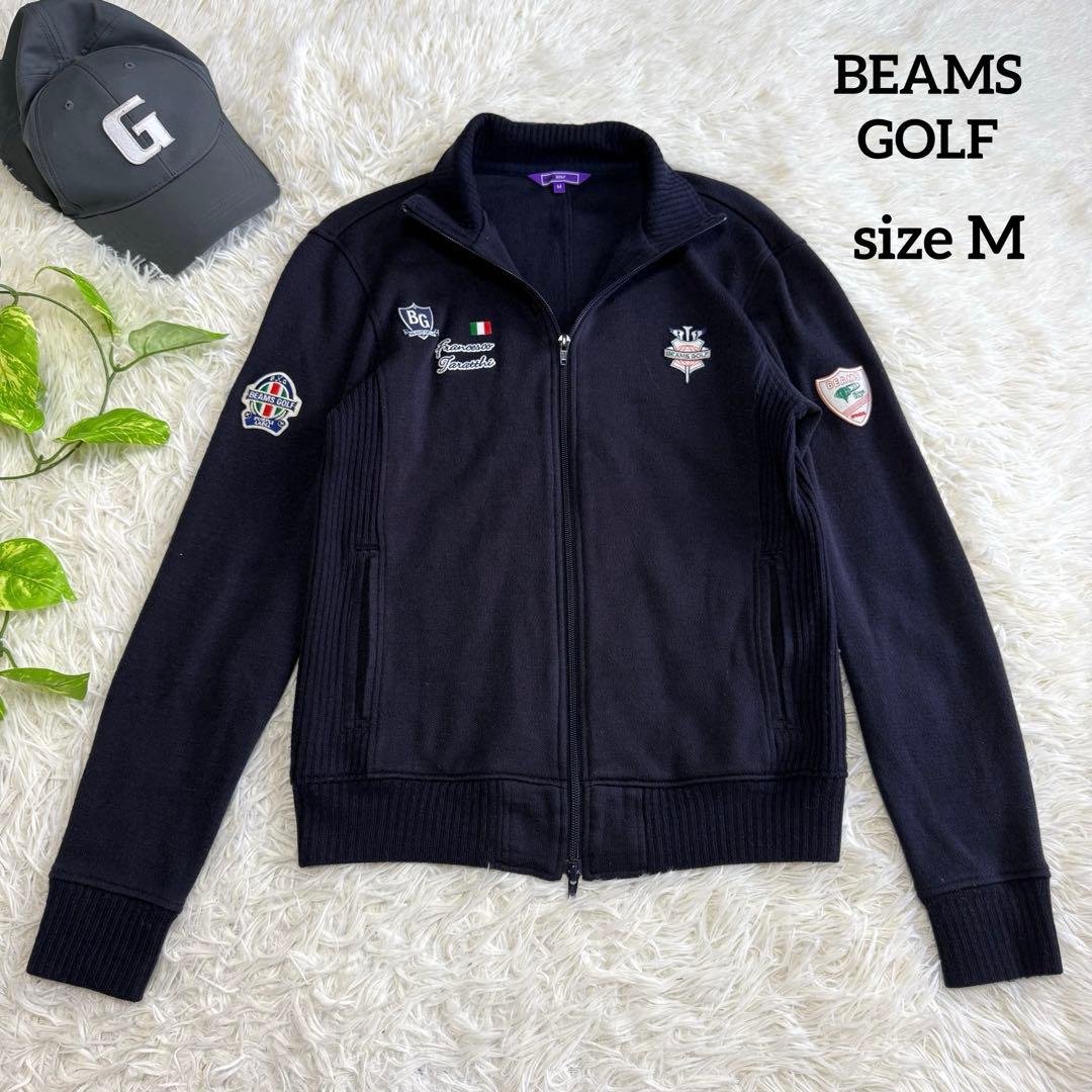 【ビームスゴルフ】美品 ジップジャケット ニット ネイビー Mサイズ メンズ BEAMS GOLF ビームスゴルフ ニット ジップジャケット ネイビー系 L