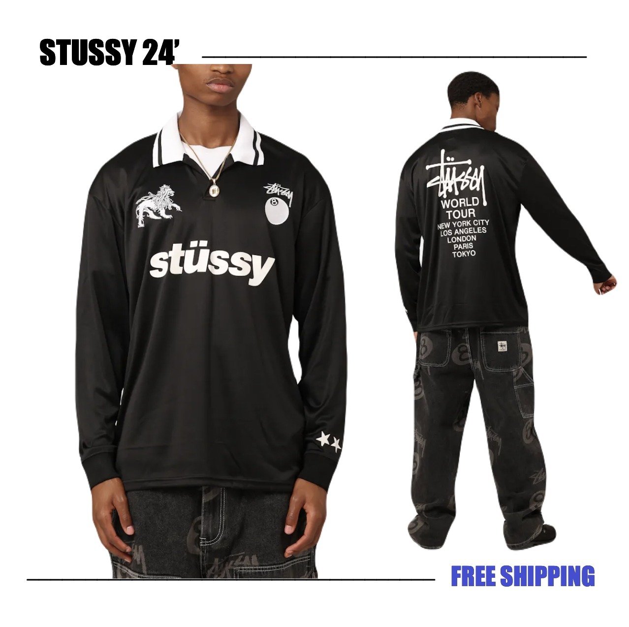 STUSSY 24'】Stussy Football Polo Long Sleeve Tee (STUSSY/Tシャツ